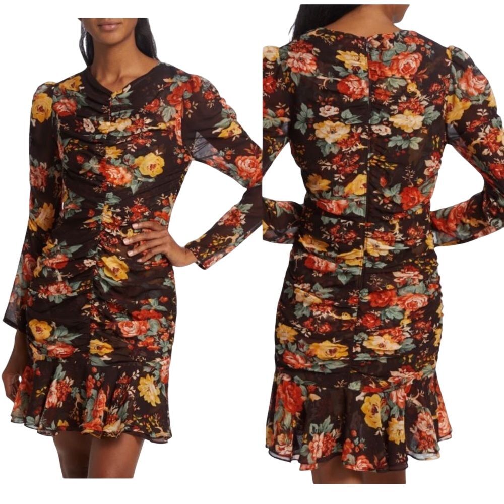 Veronica‎ Beard Hedera Floral Mini Dress Womens 8 Oxblood Black Red Floral NEW